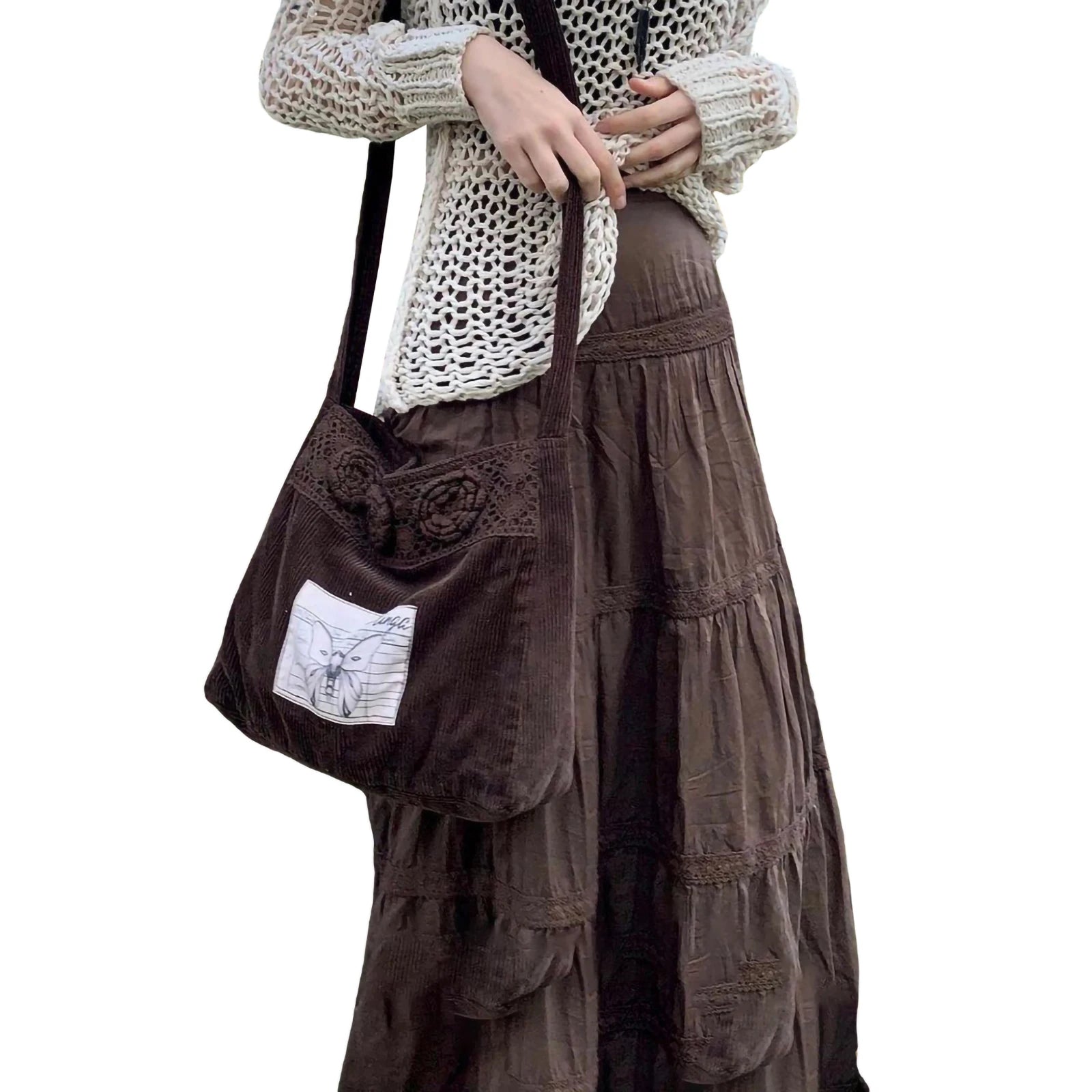 Retro Brown Ruffle Long  Skirts