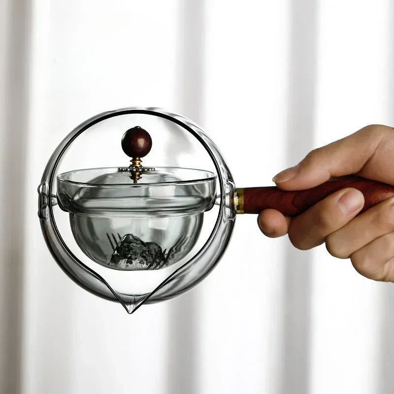 Pyrex Style Teapot with Infuser & Wooden Handle