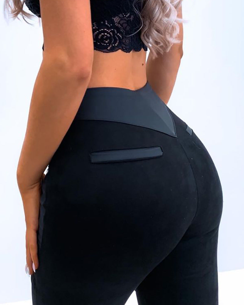 Artistic Retro Black Panel Zipper Trousers