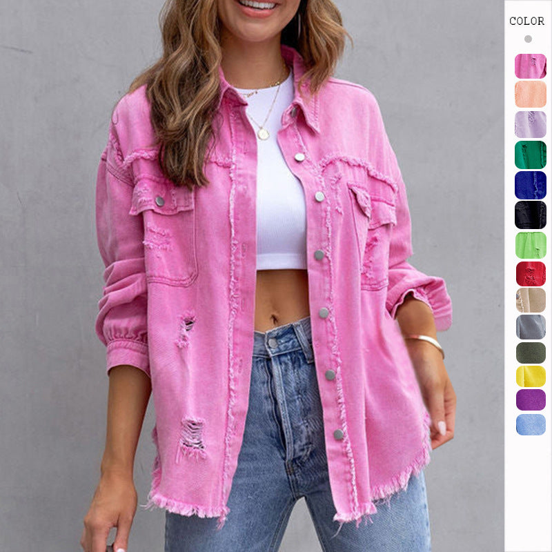 Chic ripped shirt jacket ideal for women's casual fashion