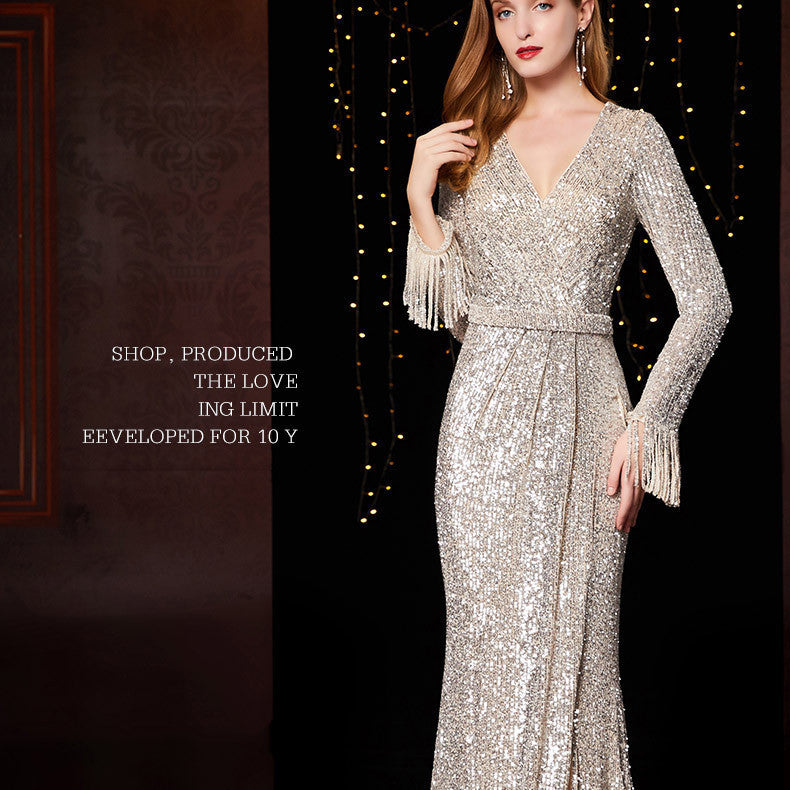 Silver White Long Evening Dress
