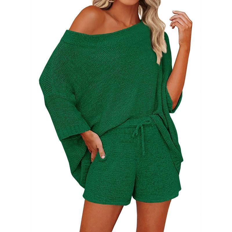 2 Piece Outfits Sweater Sets with Off Shoulder Knit Top