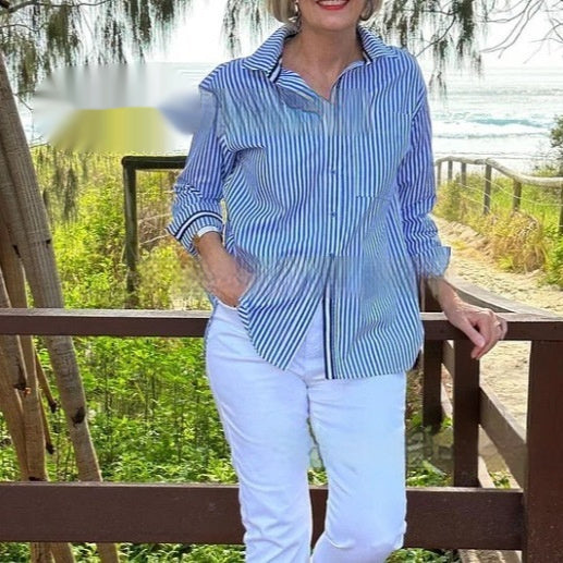 Casual Long Sleeve Striped Cardigan Women's Shirt