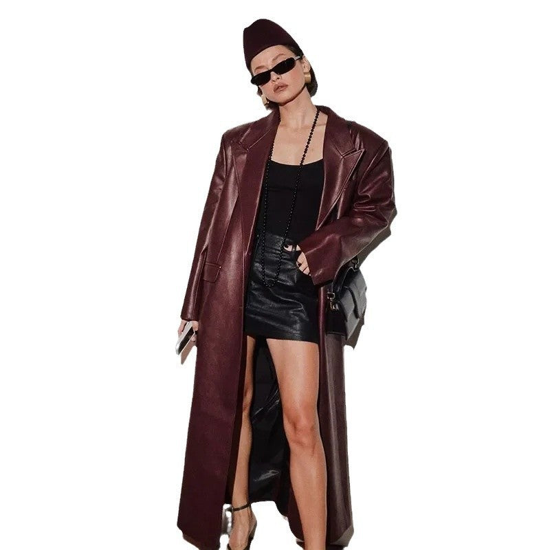 Elegant Retro Wine Red Trench Coat