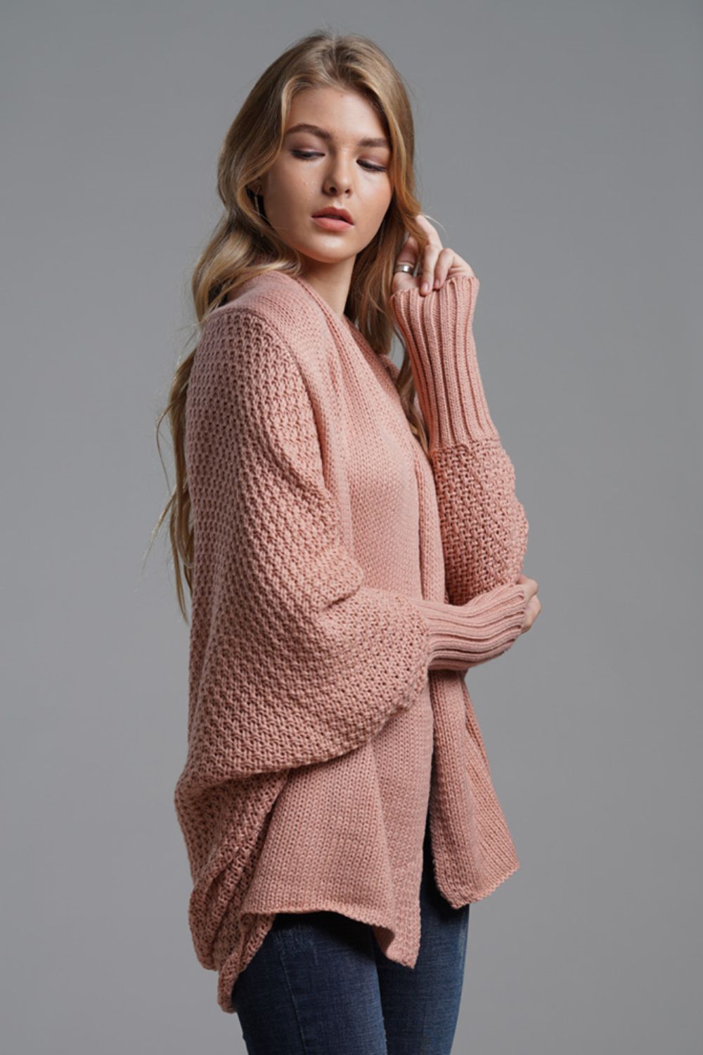 Ease Up Dolman Sleeve Open-Front Long Knit Cardigan