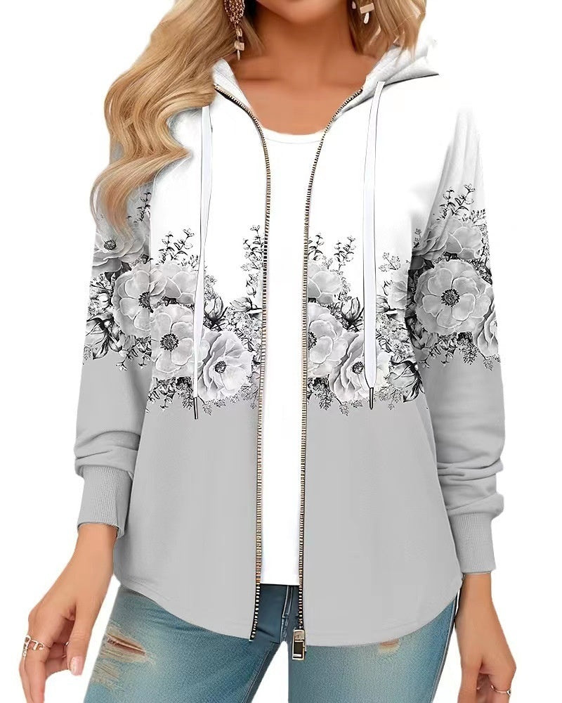 Casual Printed Full-zip Cardigan Coat
