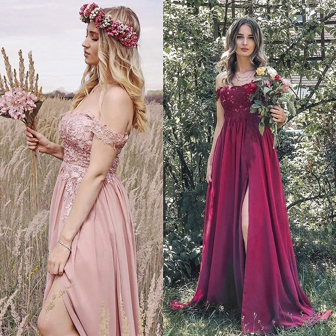 Off-shoulder Slit Lace  Dress