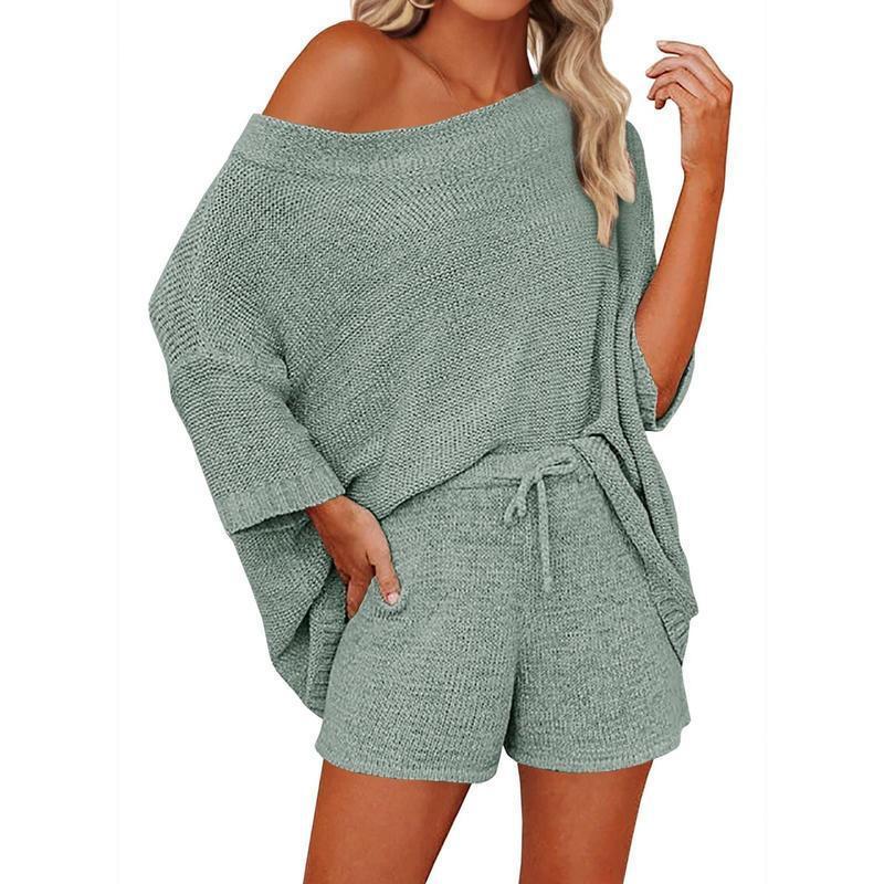2 Piece Outfits Sweater Sets with Off Shoulder Knit Top