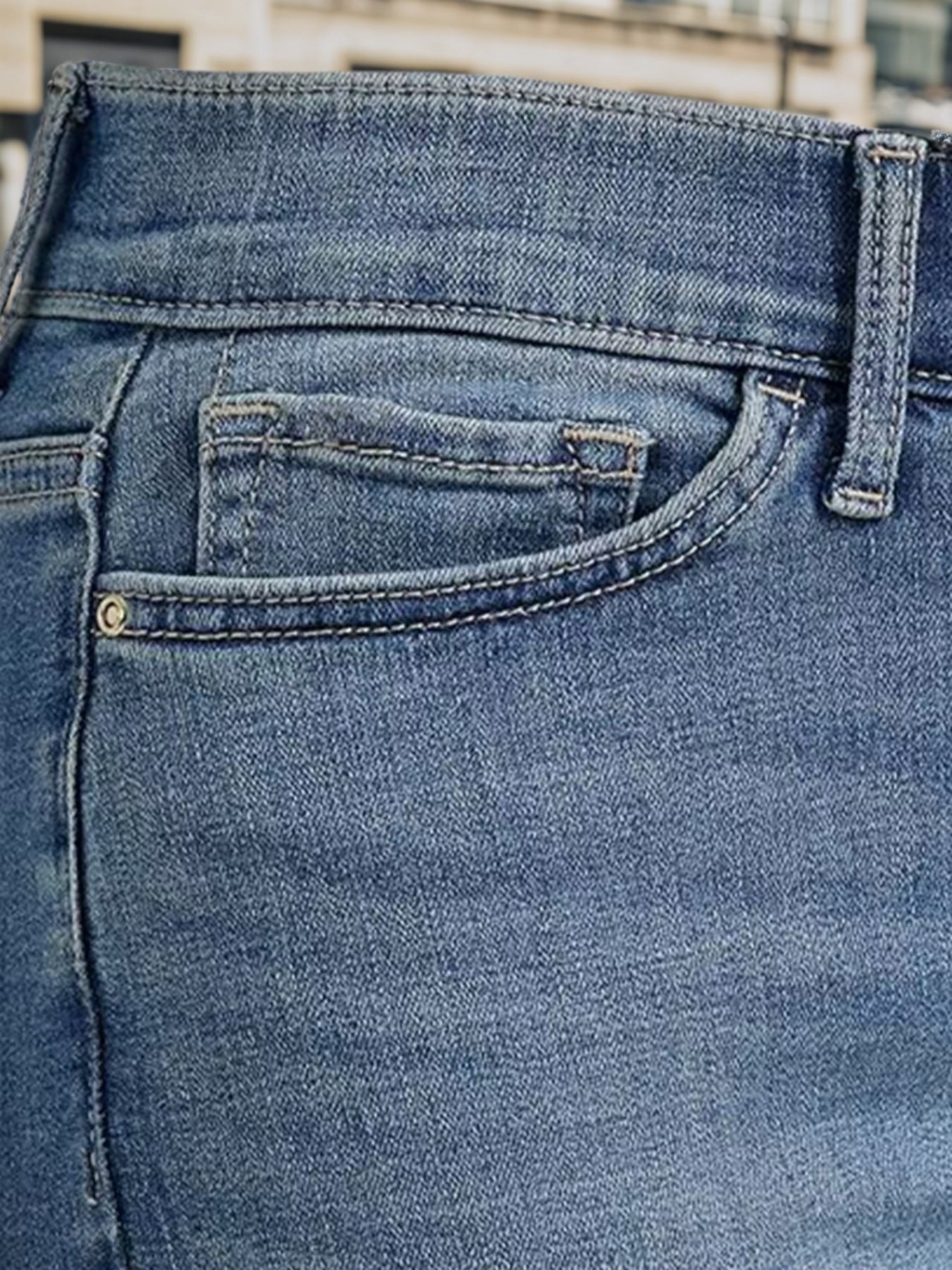 Deep Blue Stretch Denim High Waisted Slim Straight Leg Jens