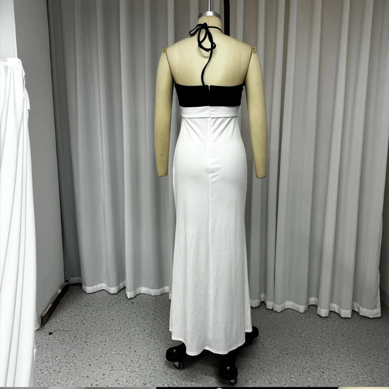 White Elegant Style Black Top Maxi Dress