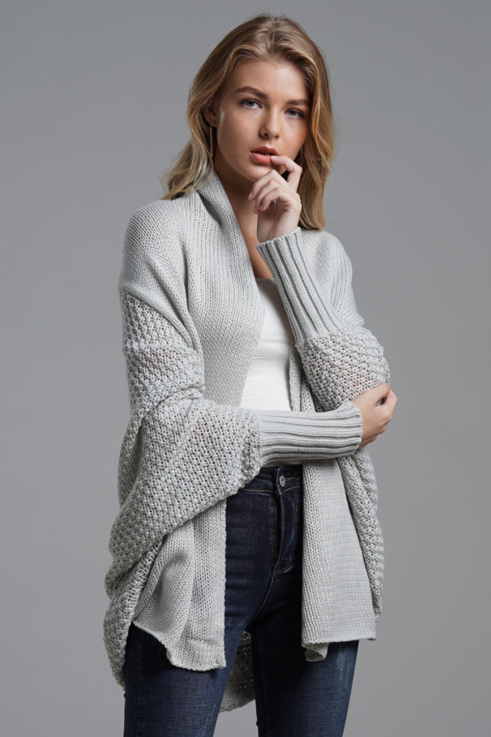 Ease Up Dolman Sleeve Open-Front Long Knit Cardigan