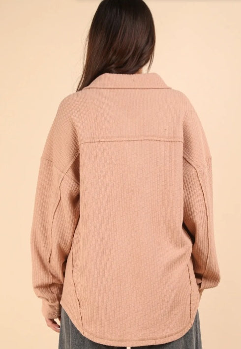 Blush Button Down Textured Knit Shacket