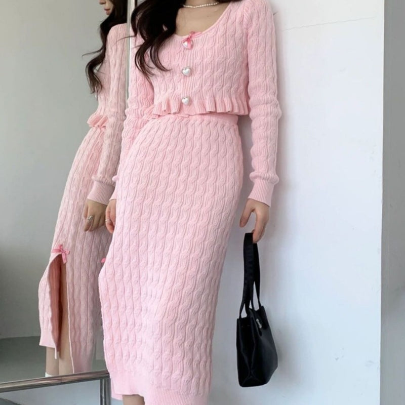 Free style Two-piece Slim Fit  Suit with Long Skirt and Sweater