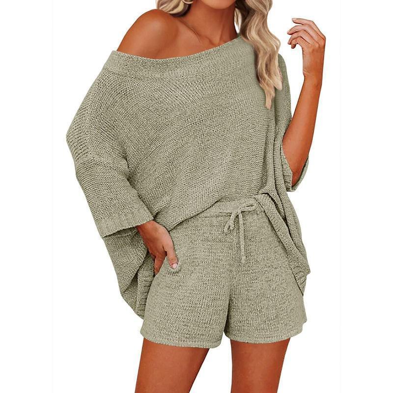 2 Piece Outfits Sweater Sets with Off Shoulder Knit Top