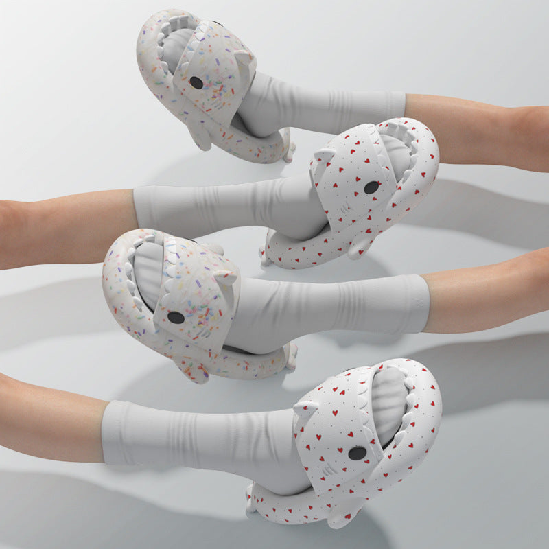 Shark Slippers Heart Print Shoes