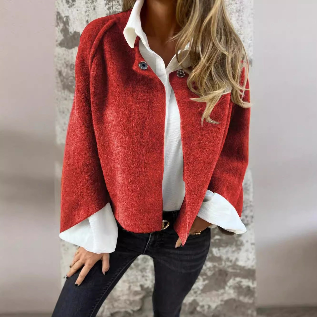 Elegant Cashmere  Cardigan with Batwing Sleeve