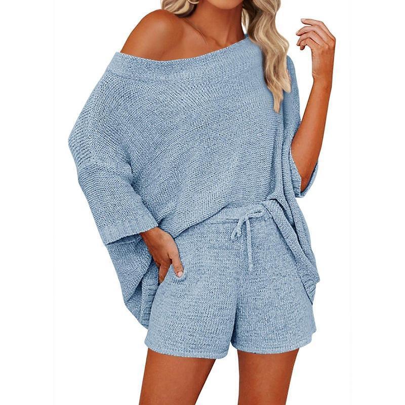2 Piece Outfits Sweater Sets with Off Shoulder Knit Top