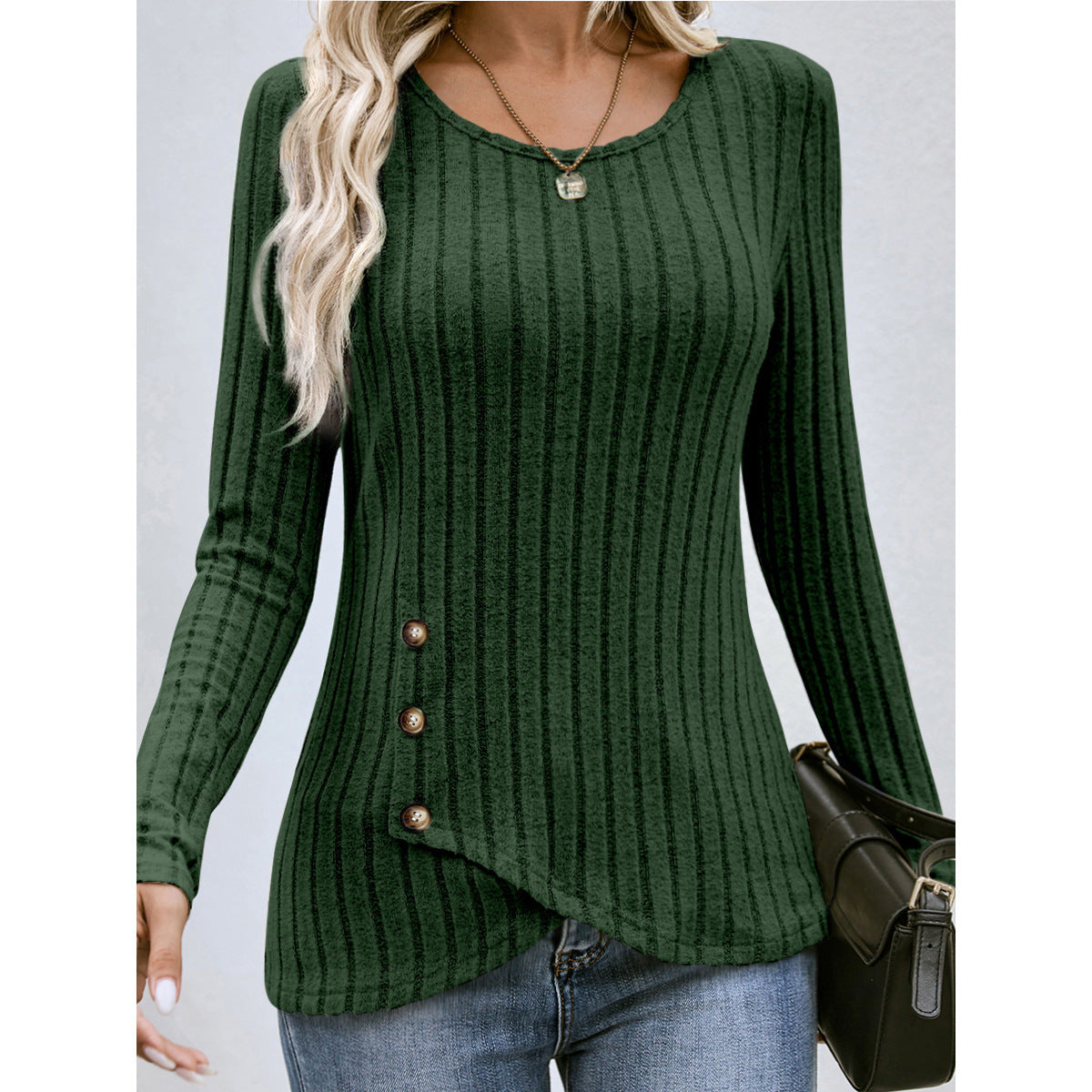 Stylish Button Round Neck Sweater
