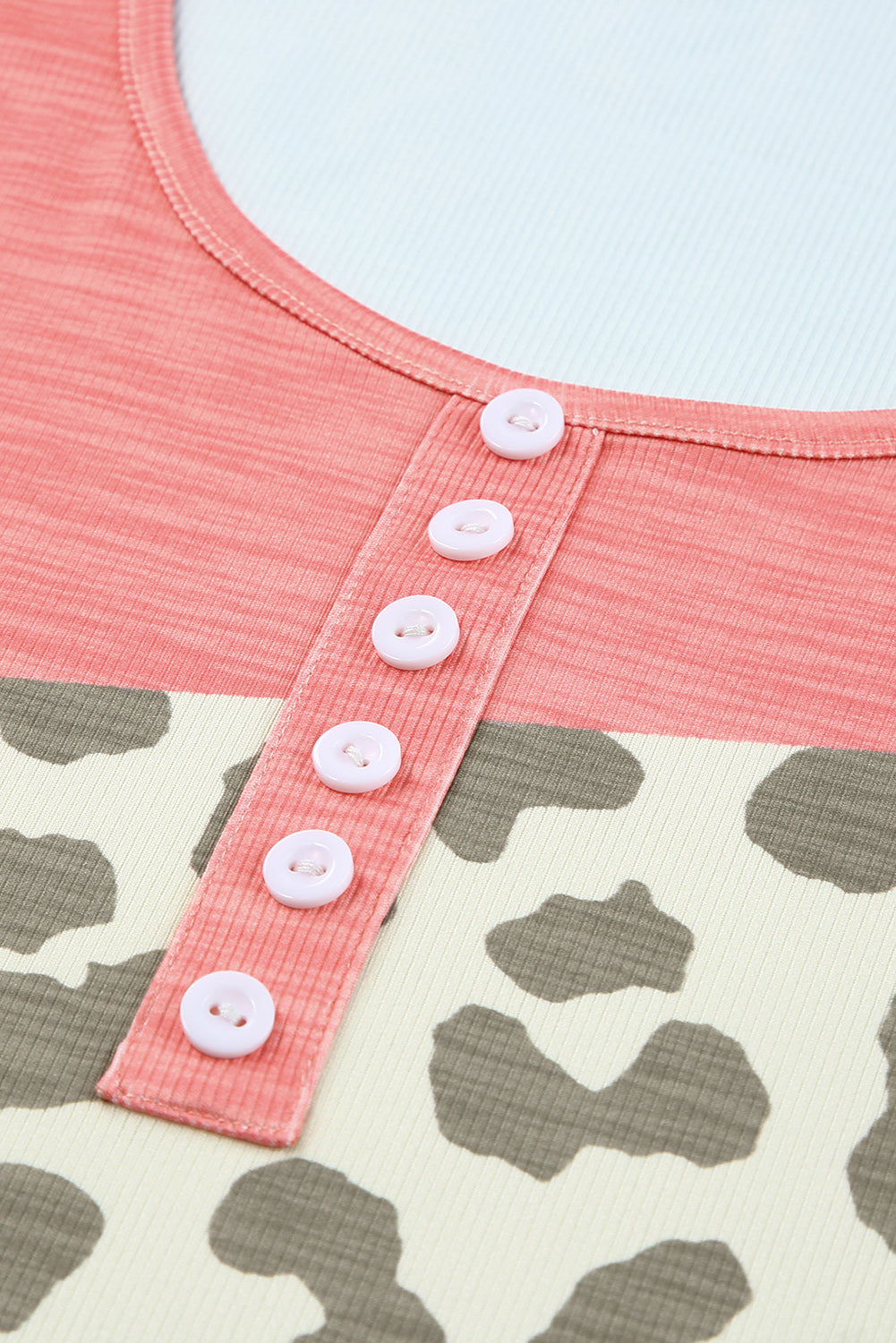 Leopard  Color Block Decorative Button Sleeveless Tank