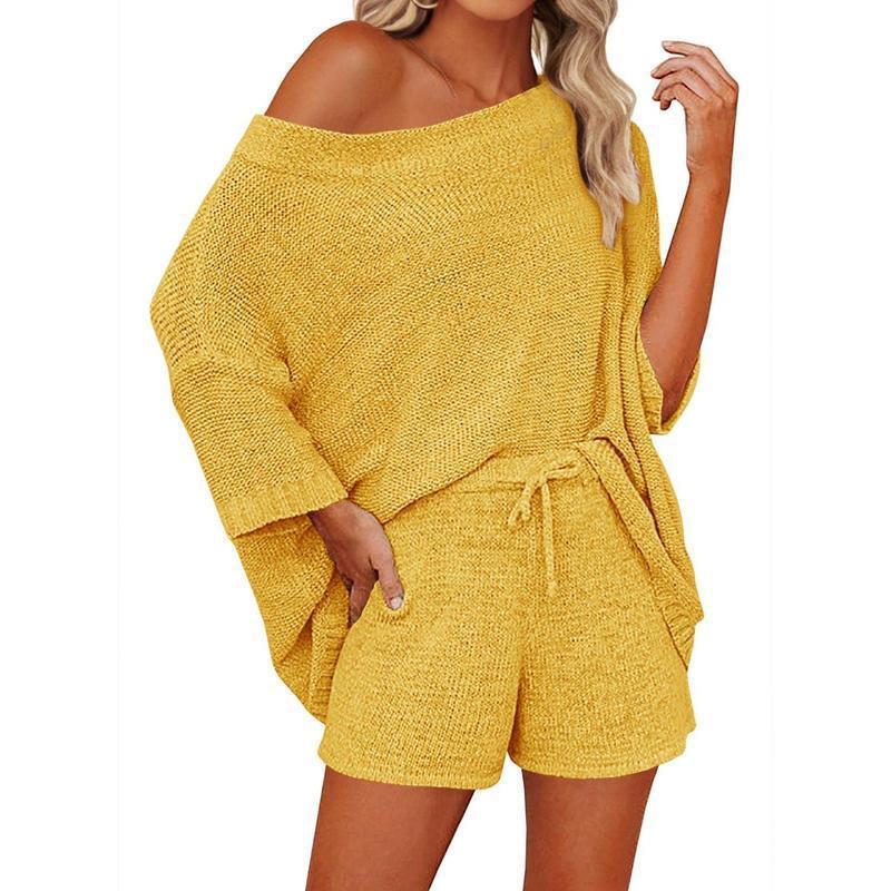 2 Piece Outfits Sweater Sets with Off Shoulder Knit Top