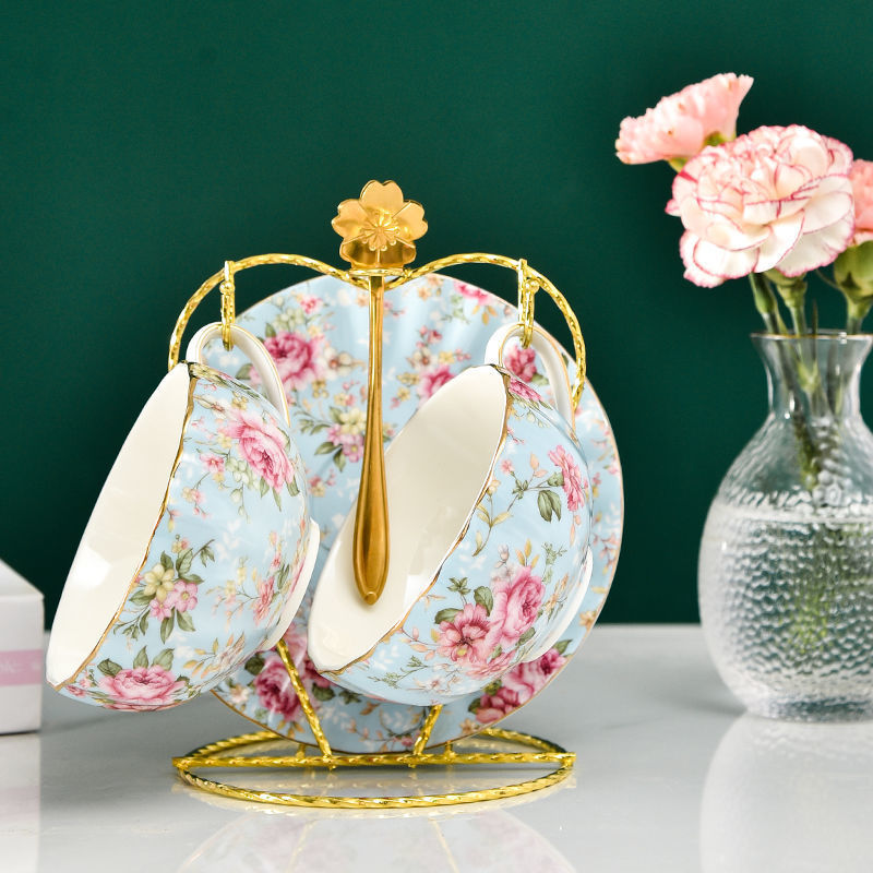 English Ceramic Tea Cup Set with Flower Print