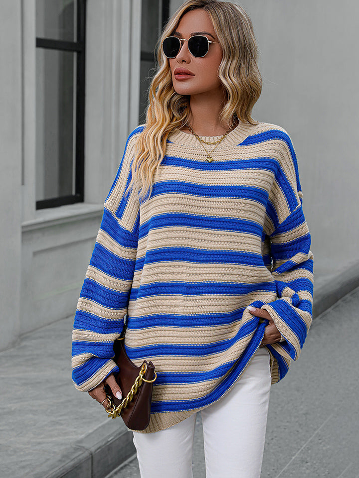 Fresh Take Striped Drop Shoulder Knit Sweater
