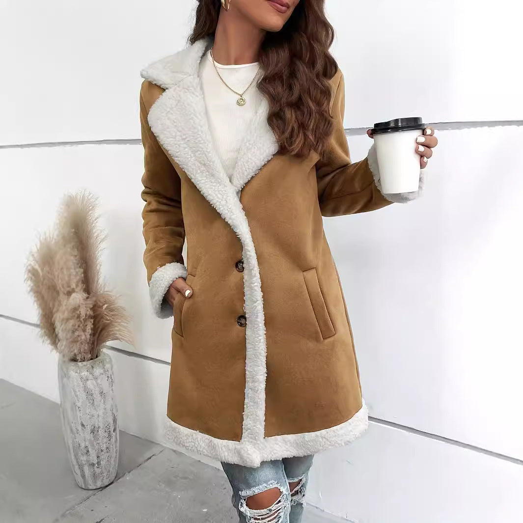 Long-sleeved Lapel Deerskin Velvet Thick Woolen Coat