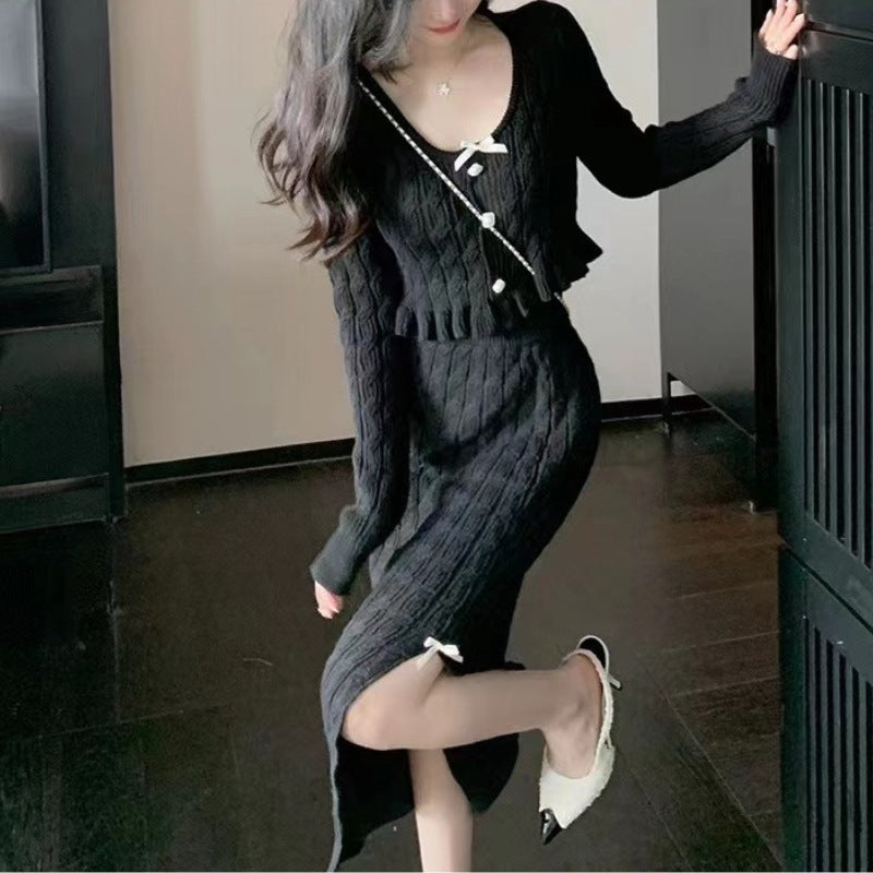 Free style Two-piece Slim Fit  Suit with Long Skirt and Sweater