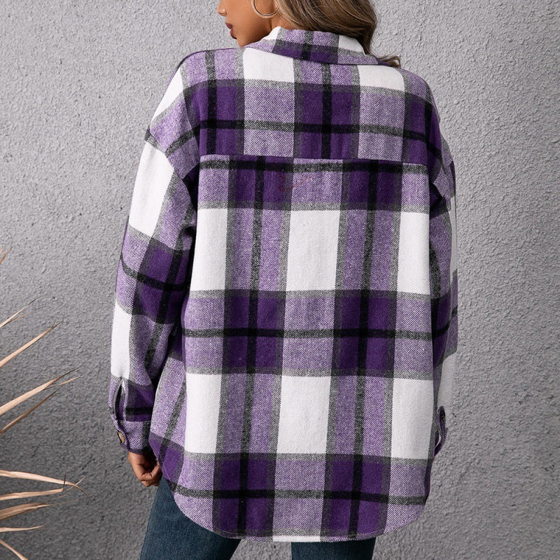 Plaid-in-Purple Jacket Coat Top