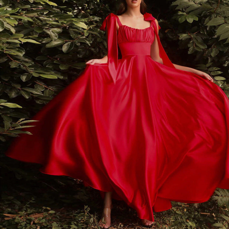 Princess Style Silky  Sleeveless Gown Evening Dress