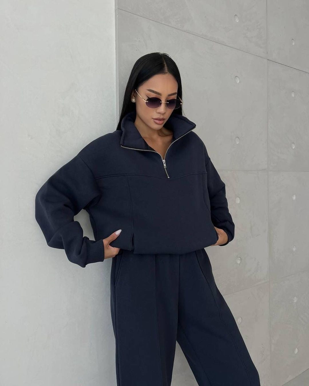 SportyCasual Style Two Piece Suit Zipper Coat &Pants