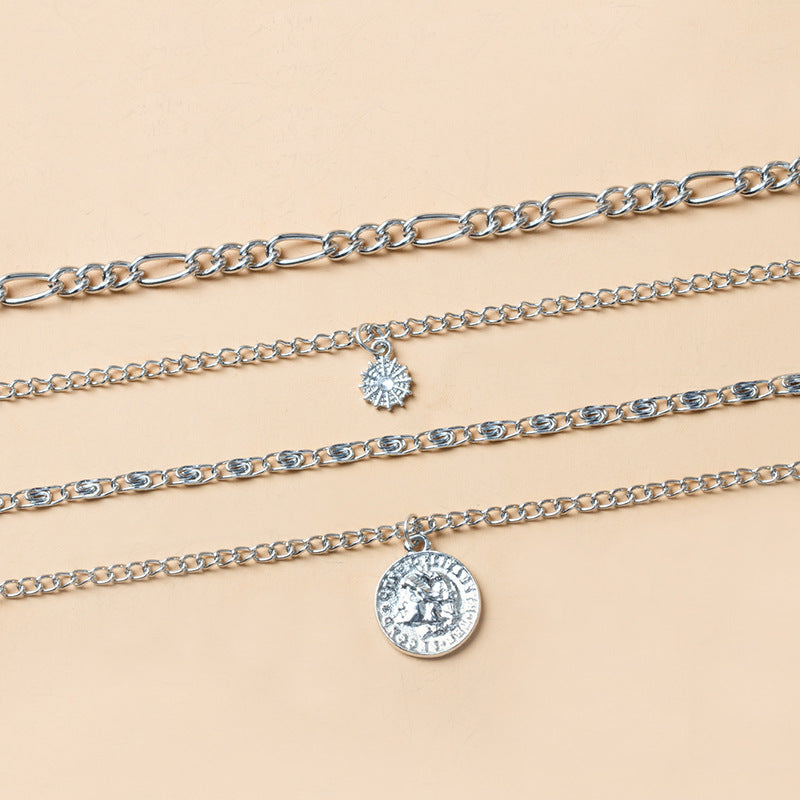 Chunky Layered  Coin Charm Necklace Layered Gold & Silver