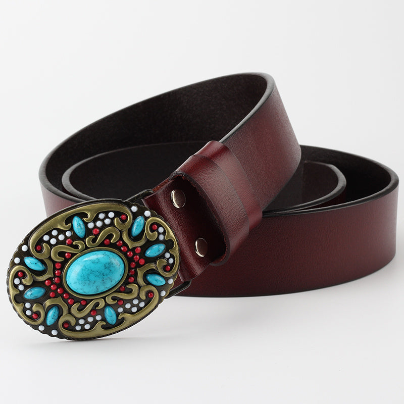 Boho Turquoise Genuine Leather Belt 
