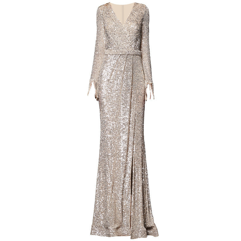Silver White Long Evening Dress