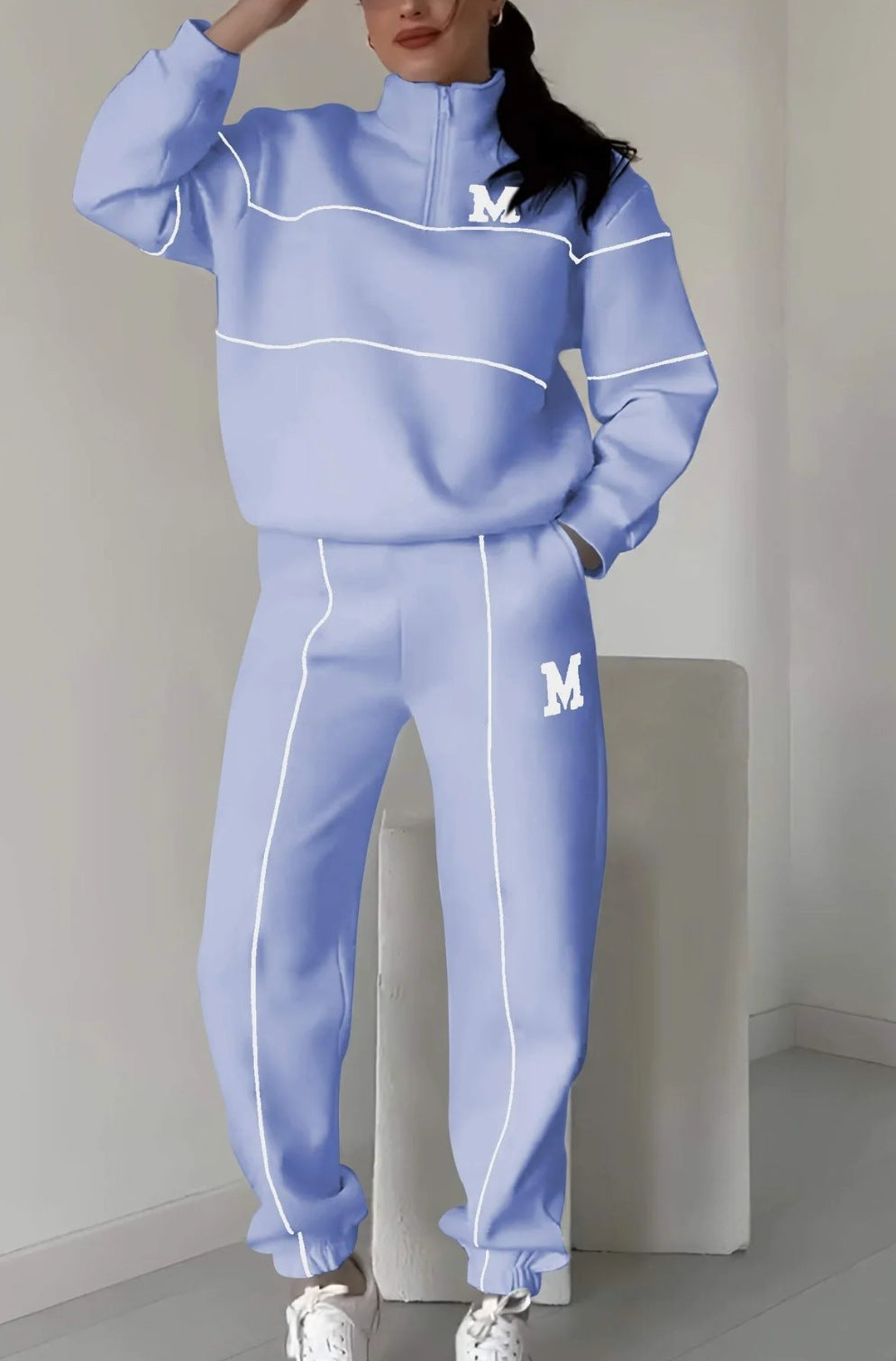 Sweatsuit Sets- 2 Piece Outfits with  Lounge Hoodless Pullover Sweatshirt and  Baggy Fashion Sweatpants with Pockets