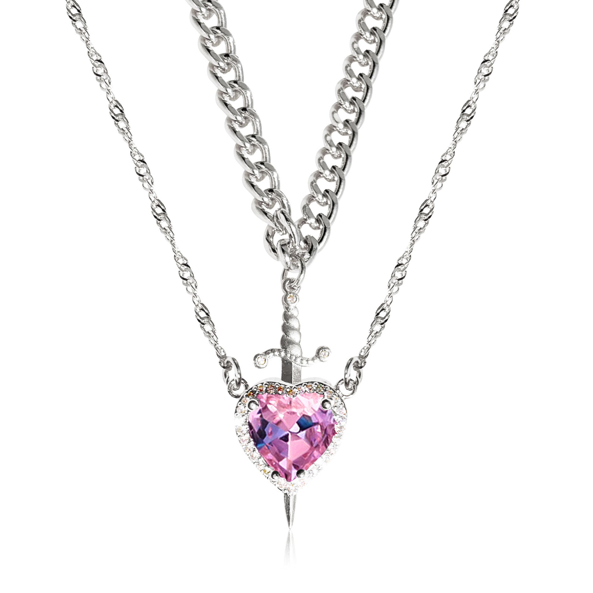 Heart & Sword Necklace Two-piece Set